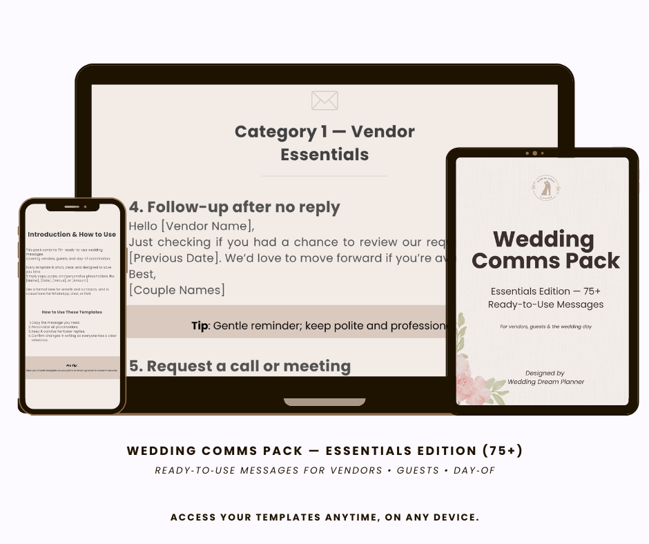 Wedding Comms Pack — Essentials Edition (75+ Messages)